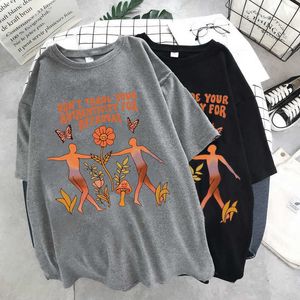 Heren T-shirts Katoen Fun Cartoon Paddestoel Print Dames Vintage Grijs Zwart Extra groot T-shirt 2022 Zomer Harajuku Jeugd Meisjes Top P230601