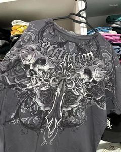 T-shirts pour hommes Coton Harajuku Hip-Hop Skull Imprimé O-Cou T-shirts surdimensionnés Femmes 2024 Gothic High Street Casual Polyvalent à manches courtes