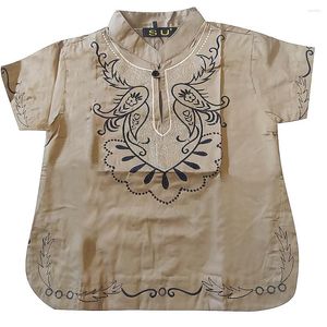 Camisetas de algodón de alta calidad para hombre, camiseta Dashiki con cuello levantado bordado a la moda para niño, ropa africana para niño 2023