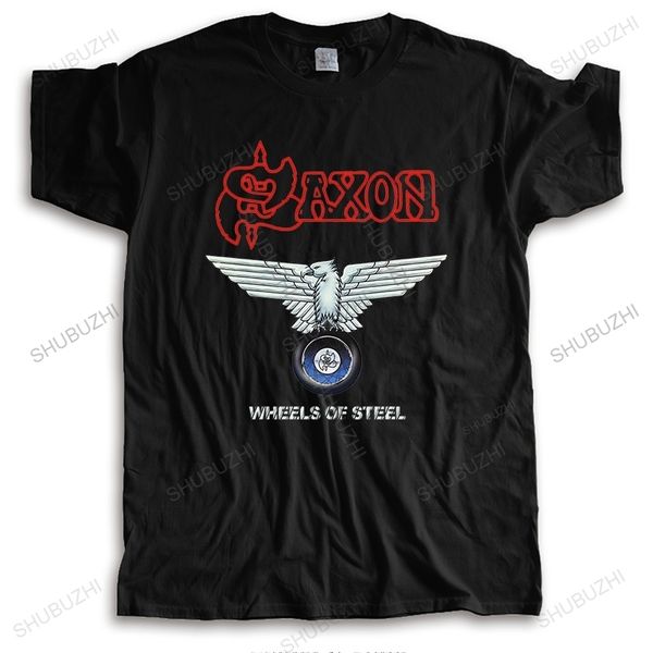 Camisetas para hombre Camiseta de algodón de alta calidad para hombre Camisetas frescas sueltas de verano Saxon Wheels Of WHEELS OF STEEL Homme Camiseta negra con cuello redondo de talla grande 230504