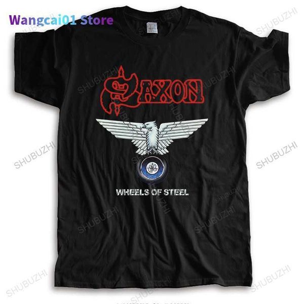 Camisetas de algodón para hombre Camiseta de alta calidad para hombre Camisetas frescas sueltas de verano Saxon Wheels Of WHEELS OF STEEL Homme Camiseta negra con cuello redondo de talla grande 0301H23