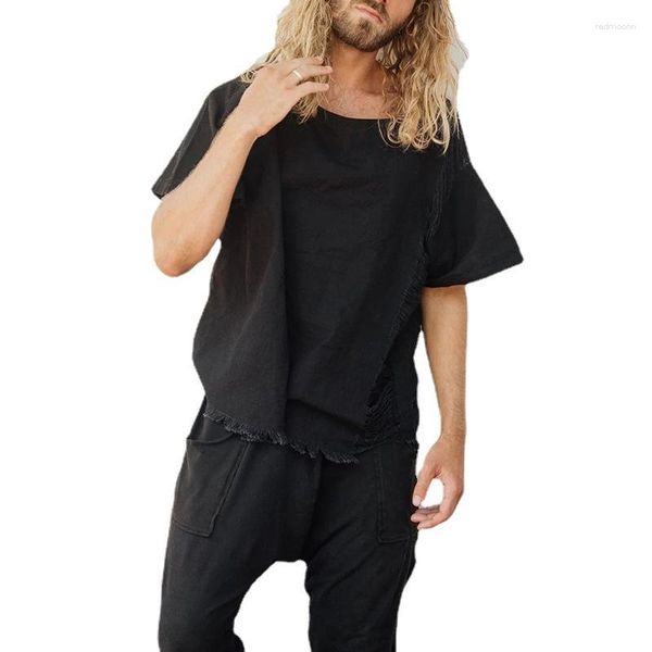 Hommes t-shirts coton creux maille T-shirt Vintage O cou à manches courtes chemise ample haut 2023 été pour hommes Streetwear T-shirt vêtements