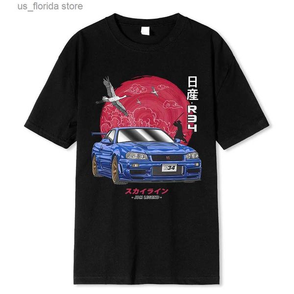 T-shirts Hommes Coton Initial D T-shirt Hommes Femmes Harajuku T-shirt surdimensionné drôle JDM Legend Car Tshirt Nissan Skyline R34 T-shirt Y240314