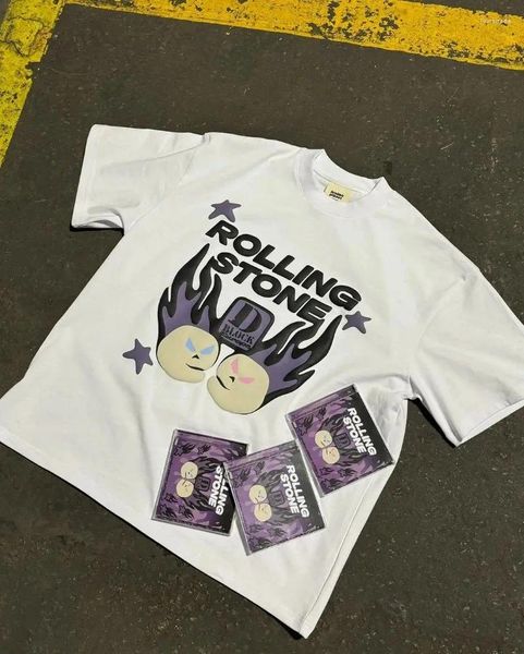 T-shirts pour hommes Lettre de coton Imprimer High Street Fashion T-shirt surdimensionné pour femmes Y2K Baggy Esthétique Polyvalent Hip-Hop Haut à manches courtes