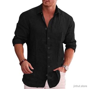 T-shirts voor heren katoenen linnen herfst hete verkoop heren met lange mouwen shirt vaste kleur casual stijl plus size heren casual linnen shirt