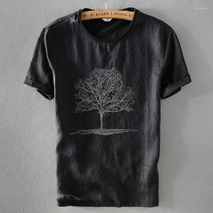 Camisetas para hombres Camiseta de manga corta con costuras de lino de algodón para hombres Camisetas con estampado blanco informal 2023 Sección delgada de verano Tops Ropa masculina Y572