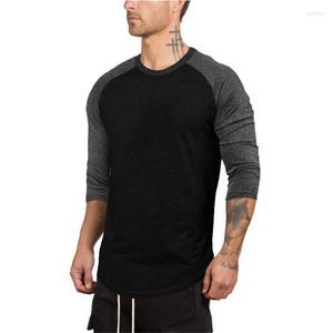 T-shirts pour hommes en coton pour hommes Slim Fit T-shirt raglan à manches trois-quarts O-cou Contraste Couleur Sports Fitness Hip Hop Mode Surdimensionné