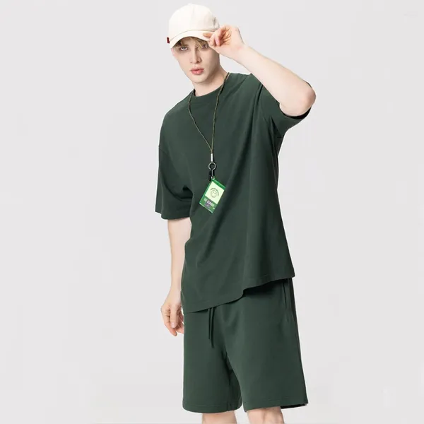 T-shirts pour hommes Coton Oversize Hommes Chemise Hip Hop Cinq Demi-manches Casual Basic O Cou Couleur Solide Streetwear Top Tees Vert Foncé