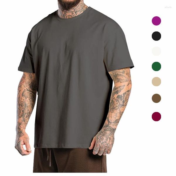 Camiseta de manga corta con hombros caídos y cuello redondo de algodón para hombre