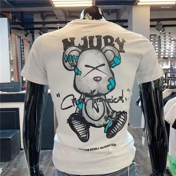 Camisetas de algodón para hombre, camiseta japonesa de manga corta con oso fresco, camiseta blanca de alta calidad, camiseta con cuello redondo, ropa para hombre 2024