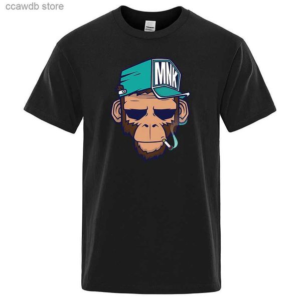 T-shirts pour hommes Tops en coton Smoking Monkey Cartoons Manches courtes Hommes Personnalité Street T-shirts Lâche T-shirts surdimensionnés Respirant Vêtements doux T240105