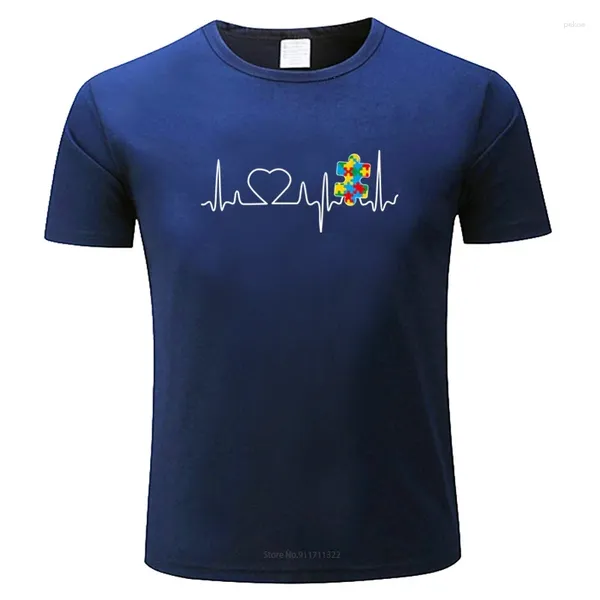 Camisetas de algodón para hombre, camiseta de marca para niño, camiseta holgada con rompecabezas de autismo y latido del corazón, concientización para profesores