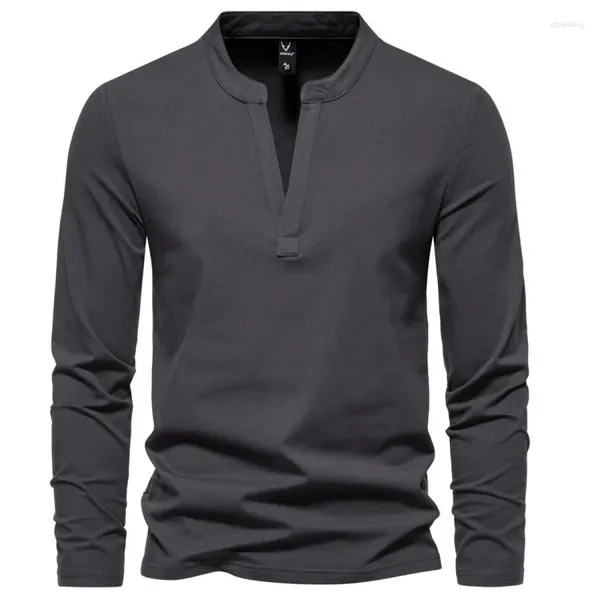 Camisetas de algodón con cuello en V para hombre, camiseta de manga larga de 220g, Base de cuello sólido de otoño para camisa térmica de invierno, ropa para hombre