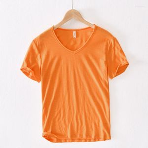 T-shirts pour hommes T-shirt à col en V en coton pour hommes d'été à manches courtes doux respirant slim fit t-shirts mode décontracté couleur unie maillot de base