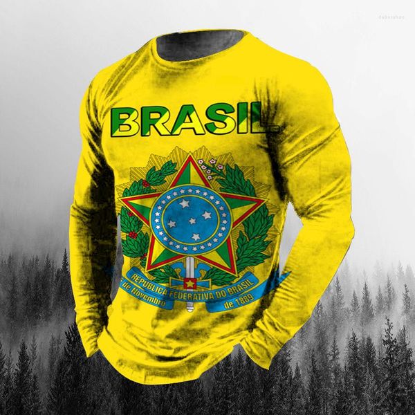 Camisetas de algodón para hombre, camiseta Retro cálida con bandera de Brasil, ropa holgada de manga larga con estampado 3D, Harajuku, Europa y América, talla 5xl