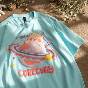 T-shirts en coton pour hommes et femmes, T-shirt à manches courtes et demi-manches en forme de chaton ample pour Couple