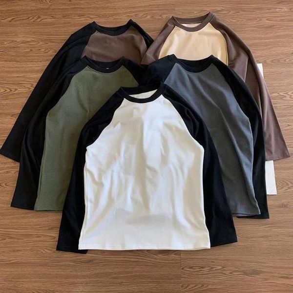 Camisetas para hombres pareja de otoño spring camiseta color o cuello manga larga suelta estilo sencillo estilo suave y transpirable longitud media