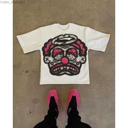 Heren T-shirts Paar Street Wear Y2K Gothic Shirt Harajuku Tops Dameskleding Europese en Amerikaanse Joker Tees Oversized Retro Patroon T-shirtL2402