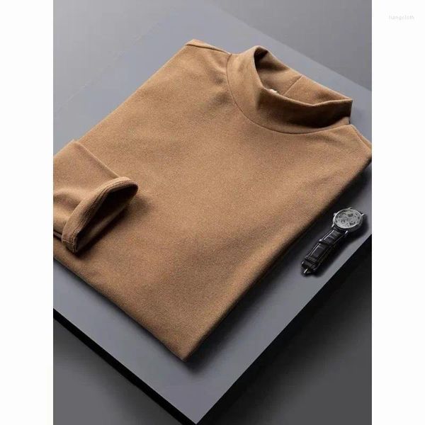 Camisetas para hombre Camisetas Cozok para hombre Terciopelo alemán Manga larga Medio cuello alto Slim Color sólido Invierno Estilo fino Interior cálido