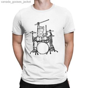 T-shirts voor heren Gekke grappige kat die drums speelt Zwarte T-shirts Heren Premium katoenen t-shirt Drum Drummer Drummen T-shirt Grote maten tops L231208