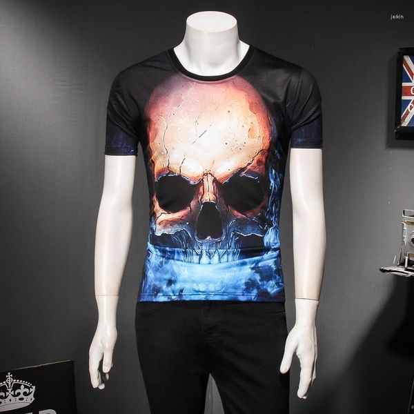 T-shirts pour hommes Creative Gradient Couleur Crâne Motif 3D Impression Numérique Chemise À Manches Courtes Été 2023 Qualité Soie Coton Boutique Hommes