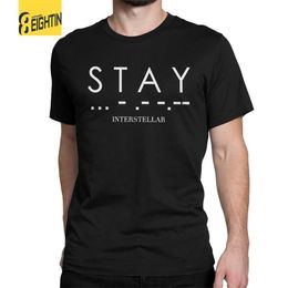 T-shirts voor heren Creative Interstellar S T A Y Morse Code T-Shirt Men Round Collar 100% Cotton T Shirts korte mouw T-shirt klassieke tops T240425