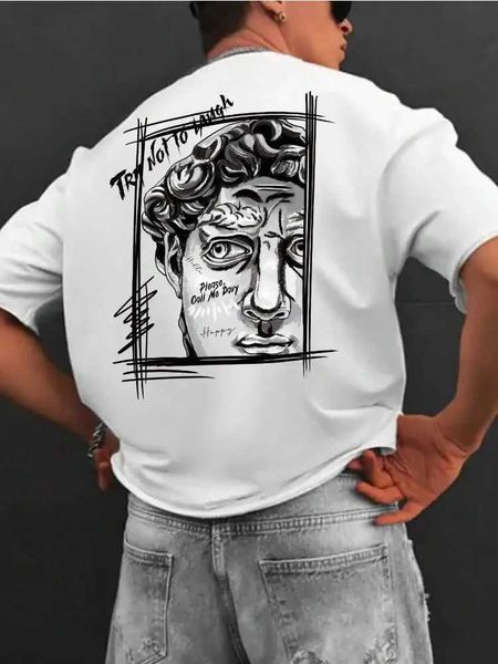 T-shirts masculins SCULPTURE CRÉATIVE Expression texte Design Men Coton T-shirt Été Nouveau T-shirt surdimension