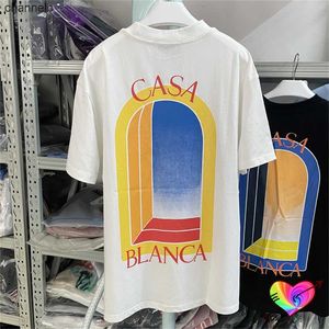 T-shirts masculins Crewneck Casablanca White Arch T-shirt 2023 hommes Femmes 1 1 1Casablanca Tee Multi Graphic Tops Casa Club Short HKD230817