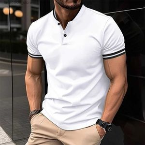 T-shirts voor herenkruisen grens 2024 Zomer Casual Slim Fit poloshirt met flip kraag knop Pocket geschikt voor herensportoverhemden Q240426