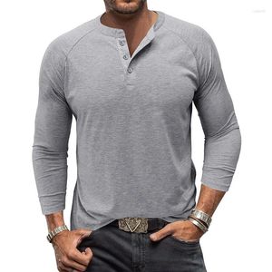 T-shirts masculins Cross Border Automne / hiver américain Raglan American à manches longues Henley Shirt T-shirt T-shirt Amazon Solid Tshirt