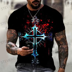 T-shirts voor heren Cross T-shirts Mannen Religie Jezus 3D-bedrukt Casual Vintage Korte Slve T-shirt Zomer Man Strtwear Oversized zwarte tops T240325