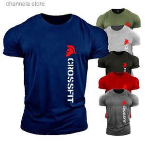 T-shirts pour hommes Crossfit Hommes Coton T-shirt Formation Top Gym Vêtements Fitness Active Wear Mode Muscle Print Plain Tees Bodybuilding Apparel T240227