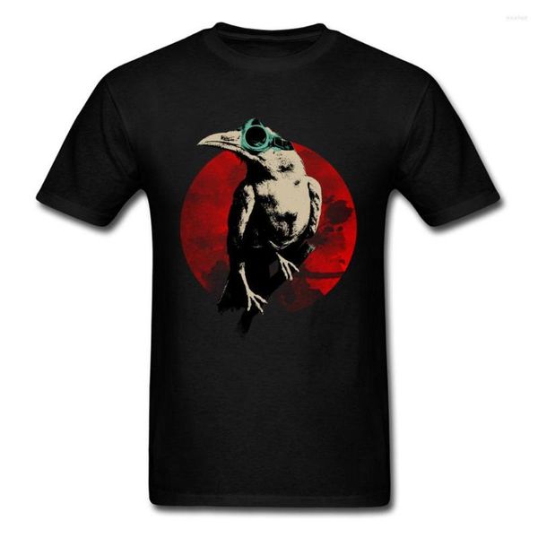 Camisetas para hombre Cuervo bajo la luna Camiseta Hombre Camisa negra Camiseta de algodón Vintage Anime Art Design Ropa Adventure Pilot Tops Tees Lo último