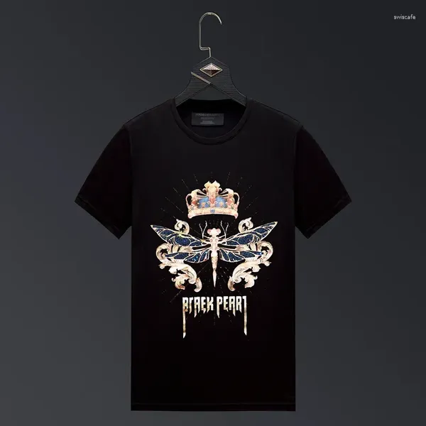 Camisetas para hombre Corona Impresa Rhinestones Ropa de hombre Moda Streetwear O Cuello Algodón Manga corta Camiseta delgada Hombre Calaveras Camiseta