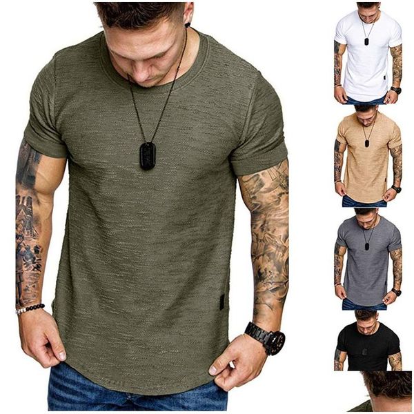 T-shirts pour hommes T-shirt hip-hop à ourlet incurvé pour hommes Urban Kpop T-shirt étendu Plain Longline T-shirts pour hommes Slim Fit T-shirts Military Bodybuild Dhbdy