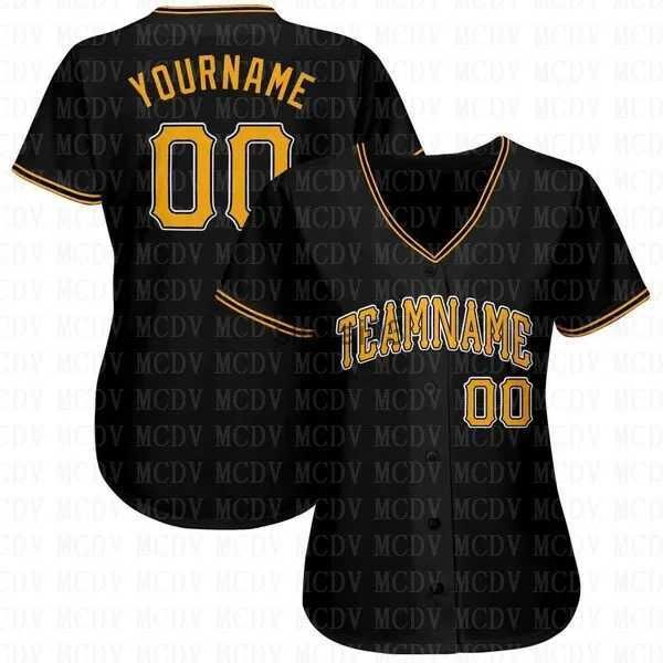 T-shirts pour hommes Custom Black Gold-White Baseball Jersey Personlisé Football Manches courtes T-shirts athlétiques Haut unisexe