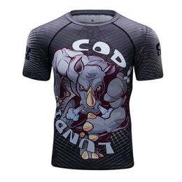 T-shirts voor heren aangepaste hoogwaardige ontwerp sublimatie bedrukte korte mouw rashguard spandex mannen bjj mma rash guardmen's