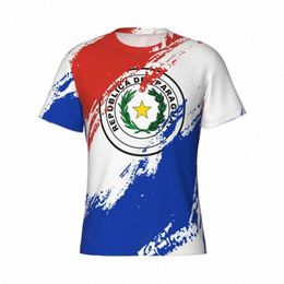 T-shirts masculins Nom personnalisé Nunber Paraguay Flag Couleur des hommes T-shirt Sports serrés T-shirts pour les fans de football de football R9re #