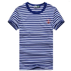 Heren t shirts aangepaste zeegebied blauwe kapitein en bootnaam zeeman Sailor's gestreepte shirt katoen o-neck korte mouw heren t-shirt breton top