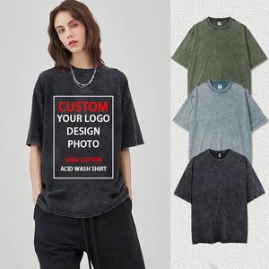 Camisetas para hombres personalizadas tu logotipo anime ácido camisa lavada para hombres camiseta de manga corta streetwear y2k vintage hip hop algodón de algodón