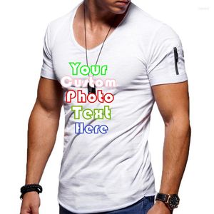 Heren t shirts aanpassen je logo herenkleding v-neck massieve kleur groot formaat casual korte mouw t-shirt