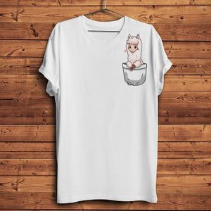 Mannen T-shirts Leuke Alpaca Lama In Pocket Grappige 3d Print T-shirt Mannen Zomer Wit Casual Korte Mouw Unisex streetwear Shirt