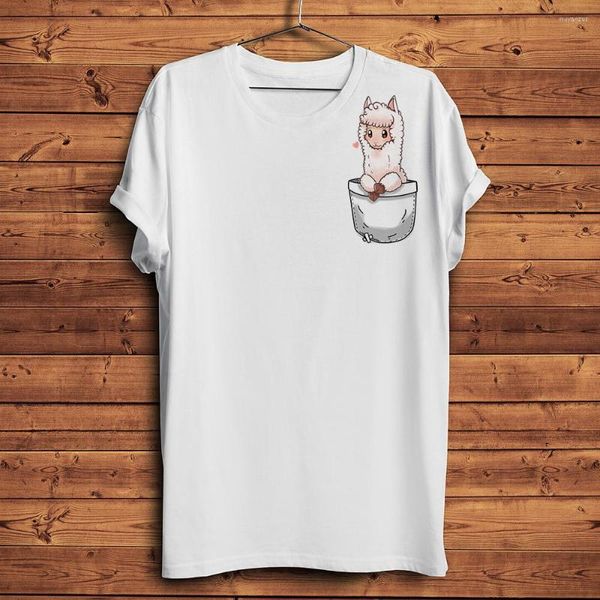 T-shirts pour hommes mignon alpaga lama dans la poche drôle impression 3d t-shirt hommes été blanc décontracté à manches courtes unisexe Streetwear chemise