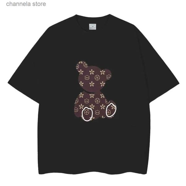 Camisetas para hombres Camiseta con estampado de oso de dibujos animados lindo para hombres Marca de lujo Cuello redondo Tops de manga corta Camisetas casuales para hombre Ropa de gran tamaño T240202