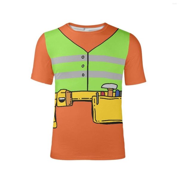 Camisetas para hombre, ropa de trabajadores de la construcción de dibujos animados lindos, patrón de ropa de fiesta, juego de calle, camiseta de Anime, camiseta holgada informal Harajuku