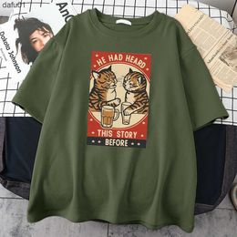 T-shirts pour hommes Cute Cat Drink Beer Print T-shirts pour hommes T-shirt de qualité créative T-shirt oversize S-Xxxl Street Homme confortable à manches courtes L230520 L230520