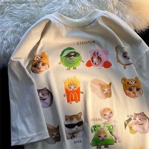 T-shirts pour hommes Autocollant de chat mignon imprimé plus taille T-shirt à manches courtes en coton Y2K Top Teen Cartoon T-shirt Summer Loose CasualL2402