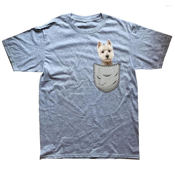 Camisetas para hombre Lindo Westie White Highland Terrier Bolsillo para dueño de perro Camisetas Tops Cuello redondo Manga corta Camiseta de moda Ropa Casual