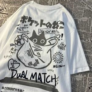 T-shirts masculins T-shirt de dessin animé pour femmes mignons 2024 Summer Harajuku kawaii Cat Imprimé à manches courtes couple Street Street Loose Vêtements Y2k Top Q240426