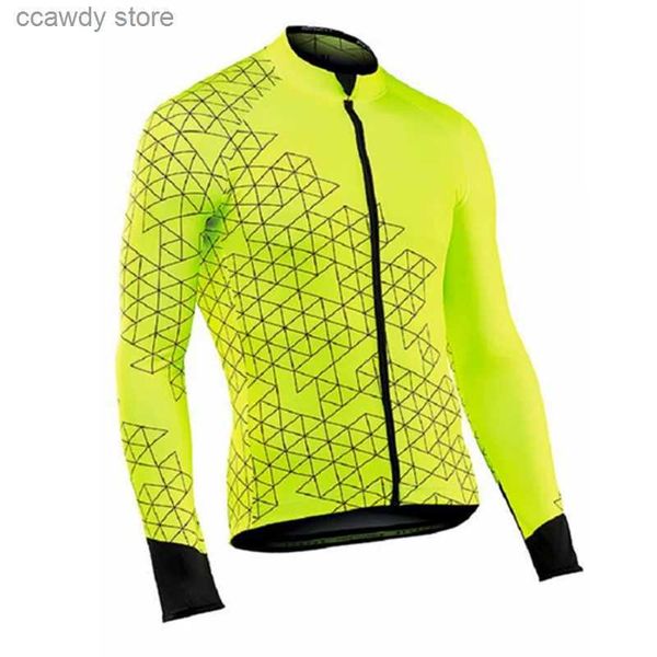 Camisetas para hombres Camisas de ciclismo Tops Fluorescente Amarillo Hombres Otoño Ropa de bicicleta Ropa de carreras de carretera Ropa de bicicleta de primavera transpirable Camisa de manga larga JerseyH24122